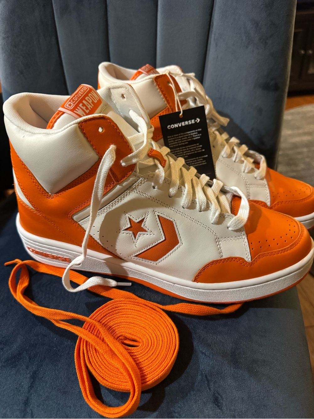 Converse Weapon Mid White and Orange Retro Basketball Sneakers, Sizes 12 & 10.5 - Picture 15 of 15